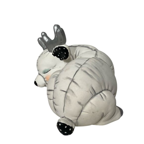 Ceramic Sleeping Baby Reindeer Figurine Antlers Polka Dot Holiday Decoration - Picture 4 of 7